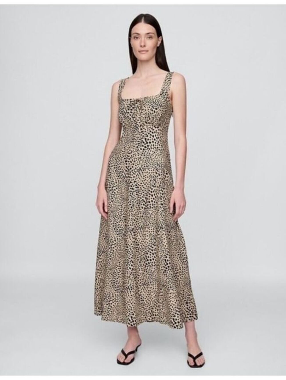 Gap Linen-Blend Maxi Dress Leopard Brown Print